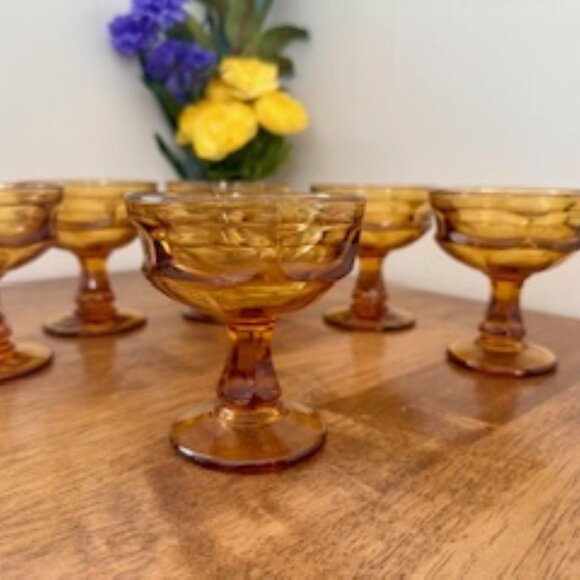 Vintage Libbey Rock Sharpe Amber Ashburton Sherbet Glasses – Set of 6 Mid-Centur - Picture 2 of 7